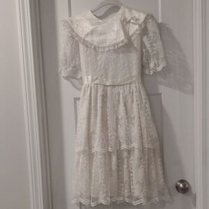 Vintage Girls Martha's Miniatures Lace Tiered Dress with Peter Pan Collar 14